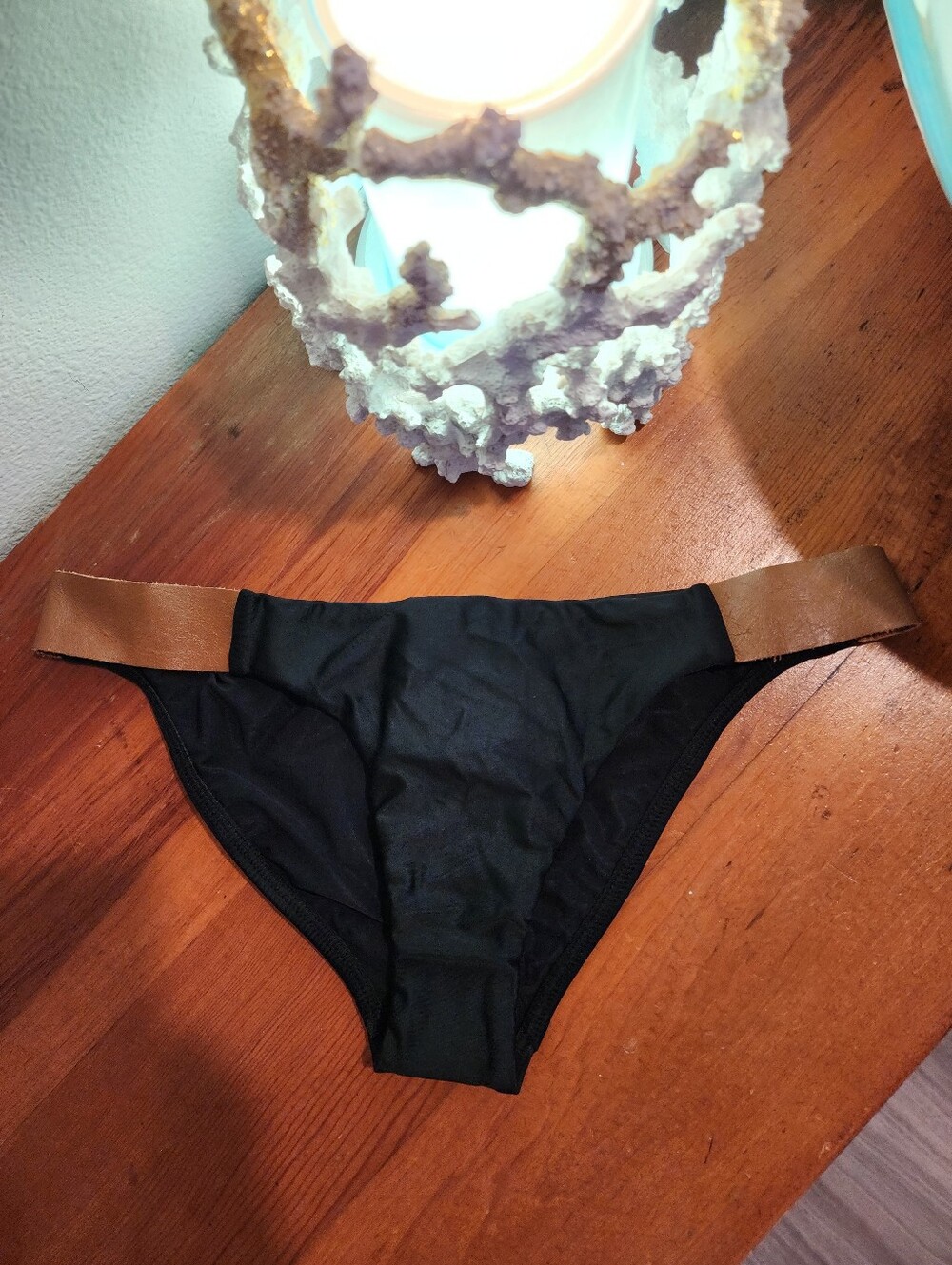 NEW! VIX PAULA HERMANNY SZ S Black Bikini Bottom with Leather Accent Sides